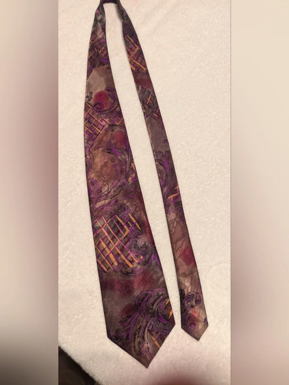 Vintage Purple and Burgundy Baroque Scroll  Men's Tie